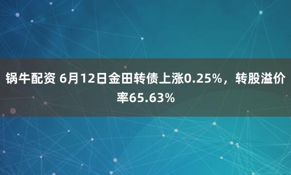 锅牛配资 6月12日金田转债上涨0.25%,转股溢价率65.63%